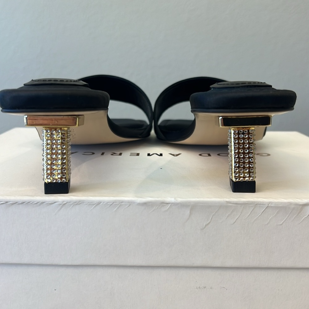 Good American black rhinestone kitten heel slip on slide sandal size 9 NWT - Picture 4 of 8